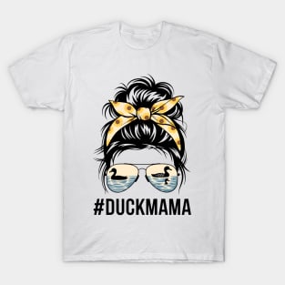 duck mama Messy Bun Sunflower, duck mom messy bun sunflower T-Shirt